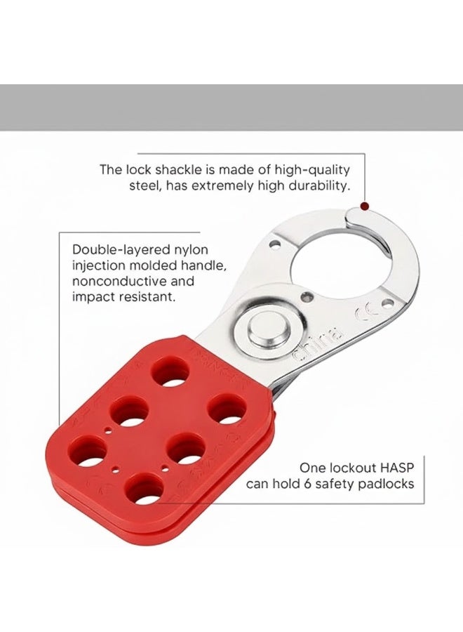 Tamper-Resistant and Impact-Resistant Lockout Hasp with 6 Interlocking Holes, 12 Pieces, Red Color. - Image 3